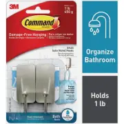 Command Small Bath Hook, Satin Nickel, 2 Hook, 4 Strips BATH33-SN-2ES Command 3M