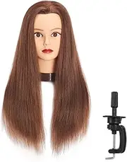 Headfix 24"-26" Hair Mannequin Head 100% Human Hair Hairdresser Practice Styling Training Head Cosmetology Manikin Doll Head With Clamp (6F1919LB0418H)