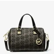 Michael Kors Grayson Small Metallic Empire Monogram Duffel Crossbody Bag