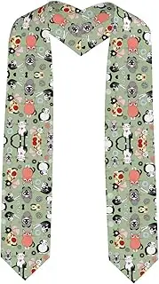 [SKKNT] Lovely Cartoon Cats Print Graduation Shawl Stole For Academic Commencements Honor Sash Congratulations Gift