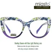 MIASTO JACKIE O SQUARISH CAT EYE COMPUTER READING GLASSES+2.50 PURPLE~OVERSIZED