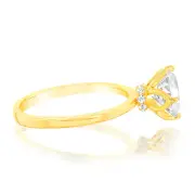 Sterling Silver Gold Plated Brilliant Cut White Zirconia Ring, Q