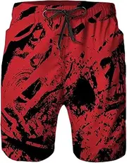 [Airmark] Mens Swim Trunks,Quick Dry Bathing Suits Summer Board Beach Shorts with Mesh Lining, Red and Black, X-Large