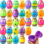 JOYIN 24 Pcs 3.15Inch Printed Plastic Eggs Colorful, Fillable Empty Eggs Bulks