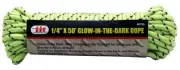 1/4" x 50' Glow-in-the-Dark Rope for Night Time Boating, Bug Out Bag