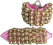 [Samyuktha] Ghungroo Anklets Set 4 Line Pink Padded Kathak Dancing Ghungroo Bell Anklet Pair Indian Classical Dancers Musical Instrument Bharatnatayam Ghungru