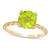 8.0mm Peridot Solitaire Rope Shank Ring in Solid 10K Yellow Gold
