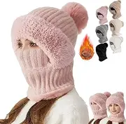 [Generic] Women's Knitted Hat in Autumn and Winter, Warm Cozy Soft Ear Protection Knitted Cap,Scarf Hat Integrated Knitted Beanie