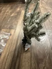 Crescent Small Snow Frosted Pine Tree Tabletop 14" Height w/ Weighted Bases