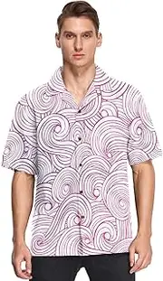 [GuoChe] Hawaiian Mens Button Up Short Sleeve Shirts Waves Clouds Gradient Pink Sports Camisas Manga Corta para Hombre