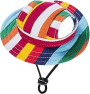 MaruPet Round Brim Princess Cap Visor Hat Pet Dog Mesh Porous Sun Cap with Ear Holes for Small, Extra Small Dog Teddy, Pug, Chihuahua, Shih Tzu, Yorkshire Terriers, Papillon Stripes S