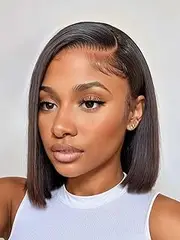Ashart 14" Side Part 7x5 Glueless Bob Wig Human Hair Pre Plucked With HD Lace Front Glueless Pre Plucked With Lace Frontal Wig For Use And Wear, Density