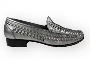 Saint Laurent Silver Interlaced Swann Moccasins size US 10 Made in Italy