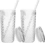 HEMOTON 2pcs Glass Water Cup with Straw Lid Glasses Juice Cup Beverage Drinking Cup Cold Drinks Cup
