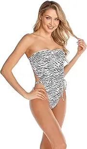 [HHZY] Women's Bandeau One Piece Swimsuit Thong Zebra Pattern Strappy Lace Up Sexy Swimsuits High Legs Slimming Push Up Bathing Suit Bikini Swimwear,Zebra Pattern,M