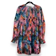 NEW Tanya Taylor Mini Dress Mikayla Plisse Pleat Rainbow Haze Large $565 MSRP