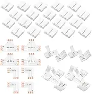 Mudder 28 Pieces 3 Pin LED Connector LED Strip Connector 10 mm Solderless LED Light Connector L Shape RGB Connectors T Shape LED Adapter Connectors for WS2811 WS2812B SK6812 LED Strip