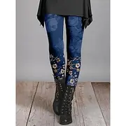 Women's Leggings Trousers Fashion Tights Full Length Mid Waist Flower / Floral Print Tummy Control Butt Lift Comfort High Elasticity Daily Black and Green Blac