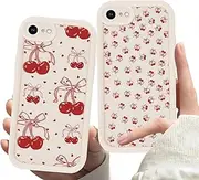 Zrutru 2 Pack Beige Phone Case for iPhone SE 2022/SE 2020/8/7 4.7",Cute Cherry Aesthetic Cases Kawaii Bow Design Pattern Cover for Girls Women,Soft Anti-Scratch Shockproof Protection SE 2022/2020