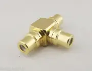 1x RCA Female To Dual 2 RCA Phono Female T Gold Brass Audio AV Adapter Connector