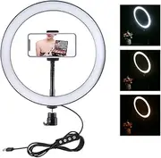 11-inch LED Ring Video Light, Dimmable 3200K-6500K Color Temperature 10 Brightness Level Photography Ring Light Flashes Lamp Kit with Phone Clip and Tripod for Selfie