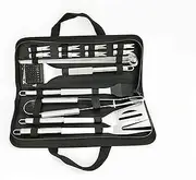 NewlineNY Stainless Steel BBQ Grill Tool Kit 20 PCS + Carrying Bag Set : Tong, Basting Brush, Spatula, Cleaning Brush, Meat Fork, 7 skewers, 8 Corn Holders for Picnic Camping Cooking Grilling