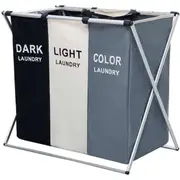 Haundry 135L Laundry Cloth Hamper Sorter Basket Bin Foldable 3 Sections with Aluminum Frame