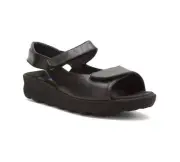 Wolky Women's Pichu Black Smooth Open Toe Flat Ankle Strap Sandals, Size EU 42