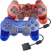 Hovlian 2 Pack PS2 Wired Controller,Double Shock Gamepad Compatible with Playstation 2 Console(Clear Blue and Clear Red)