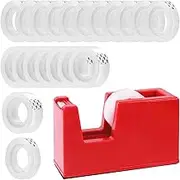 Swpeet 21Pcs 2 Sizes Transparent Tape with Dispenser Kit, Including 12Pcs 1.2CM x 20M Tape, 8Pcs 1.8CM x 20M Tape and 1Pcs Dispenser, Magic Tape for Office Home School
