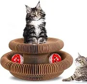 AbovePrime Kitten Toy with 2 Ball,Accordion Cat Toy Scratcher Magic Organ Kitten Cat Scratcher Interactive Scratch Pad Accordion Cat Scratching Post with Balls, Reinforced Cardboard for Indoor Cats.