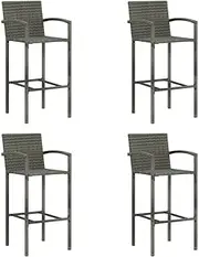 Garden Stool Set of 4, Steel Frame, Bar Chairs with Footrests, Outdoor Tall Stools for Outdoor Camping Kitchen Shop Cafe, 52 x 56 x 118 cm, Poly Rattan