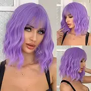 Synthetic Wig Uniforms Career Costumes Princess Curly Wavy Middle Part Layered Haircut Machine Made Wig 14 inch Bright Purple Synthetic Hair Women's Cosplay Pa