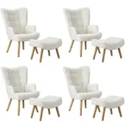 Oikiture 4x Armchair Lounge Chair Ottoman Accent Armchairs Sherpa Sofa White