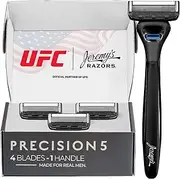 Jeremy's Razors for Men: Precision 5 Blade Razor - Stainless Blades, Lubricating Strip, Precision Trimmer - Men's Shaving Essentials Kit, Travel Shaver Face Body Head Shavers (1 Razor 4 Cartridges)