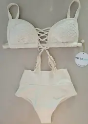 MONTCE Palmilla Blanco Prima Top (M) & High Rise Bottom (XS), Ivory/Vanilla