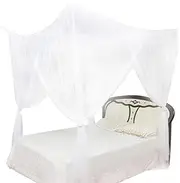 Mosquito Net,4 Corner Post Durable Bed Canopy Mosquito Net Full Queen King Size Bedding Prevent from Biting and Dropping Down the Floor (White)