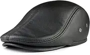 Mens Beret Real Leather Flat Cap Brown Earflaps Warm Autumn Winter Driver Hat Newsboy Qingxiao (Color : Black, Size : XXLarge)