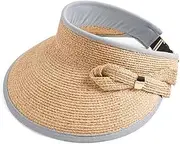[HAMKVBPR] Women Visor Hat Female Straw Hollow Top Cap Summer Outing Raffia Beach Sun Cap Summer Outdoor