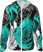 [LHBWCVN] UPF 50+ Light Jacket Full Zip Sun Protection Hoodie for Women Men Long Sleeve Black White Teal Gray Rose Flowers Sun Shirts
