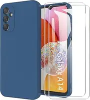 [MOONESS] Compatible with Samsung Galaxy A14 4G / 5G Case, Mobile Phone Case for Samsung Galaxy A14 4G / 5G with 2 Protective Films, Liquid Silicone TPU Protective Case, Thin Back Cover - Blue