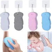 4Pcs Ultra Soft Bath Body Shower Sponge, Resuable Exfoliator Dead Skin Remover, Super Soft Exfoliating Bath Sponge with 4 Sticky Hooks for Pregnant Women, Adult and Children (Pink Blue Gray White)