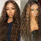 Ombre DeepWave Frontal Wig Honey Blonde Transparent LaceWig 13x4 Curly Hair Wigs