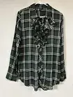 Alison Andrews Women Flannel Plaid Long Sleeve Button-Down Shirt Large W/Ruffle