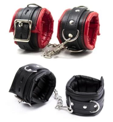 Faux Leather Locking Bondage Buckle Wrist Cuffs BDSM Restraints Red or Black