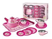 15pc Kaper Kidz Children/Kids Rose Themed Pretend Play Tin Teacup/Teapot Set 3+