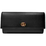 【GUCCI 古馳】456116 經典荔枝牛皮雙G LOGO信封式長夾(黑色)