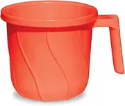 VAKRATUNDA KITCHENWARES Premium BPA Free Plastic Mugs for Bathroom, Bath Mug, Stripes Design Bathing Mugs Dabba Camping Mug, 50 Ounce Capacity (Red, 1)