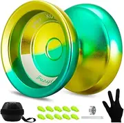 Yoyo Professional Unresponsive Yo Yo for Kids 8-12, Yoyo for Adults Kids Beginners, Metal Trick Yoyo, Pro Yo-Yo with 10 Strings, Yoyo Case and Gloves Yellow and Green