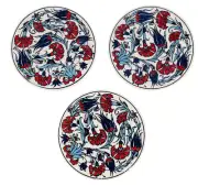 3.5" Turkish Handmade 3 Piece Ceramic Coaster Set Floral Coaster Large Trivet